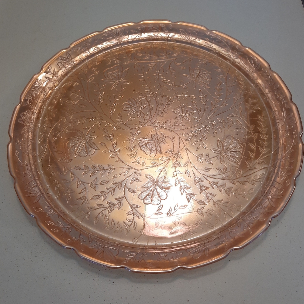 Vintage Jeannette Glass Iridescent Floragold Louisa 13.5" Serving Tray Platter